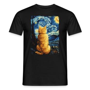 Cat Starry Night - Men's T-Shirt - black - Front - AI Model Male 178 light (178cm)