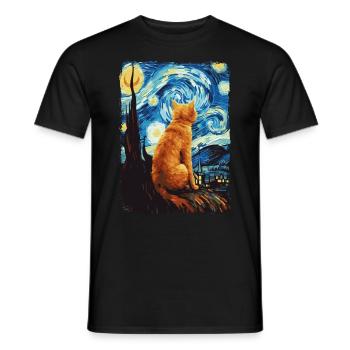 Cat Starry Night - Men's T-Shirt - black - Front - AI Model Male 178 light (178cm)