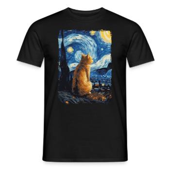 Cat Starry Night - Men's T-Shirt - black - Front - AI Model Male 178 light (178cm)