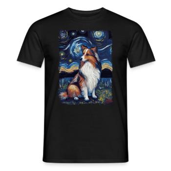 Shetland Shepherd Starry Night - Men's T-Shirt - black - Front - AI Model Male 178 light (178cm)
