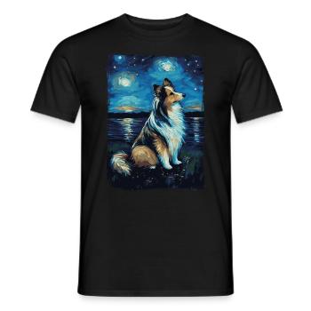Shetland Shepherd Starry Night - Men's T-Shirt - black - Front - AI Model Male 178 light (178cm)