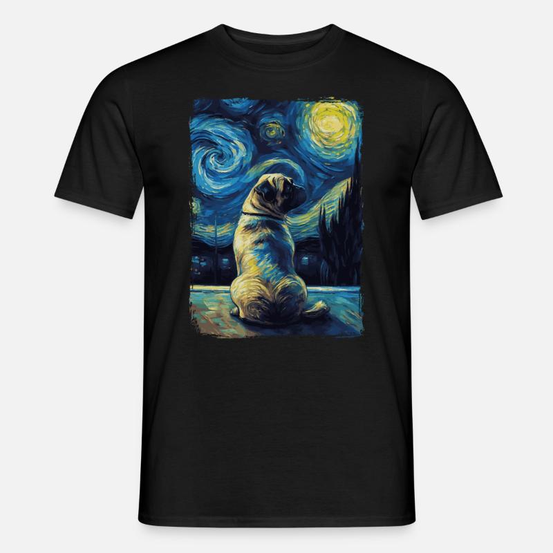 Mops Starry Night - Männer T-Shirt - Schwarz