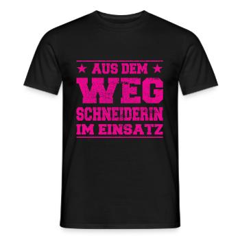 Out of the Way Seamstress in Action Design - Men's T-Shirt - black - Front - AI Model Male 178 light (178cm)