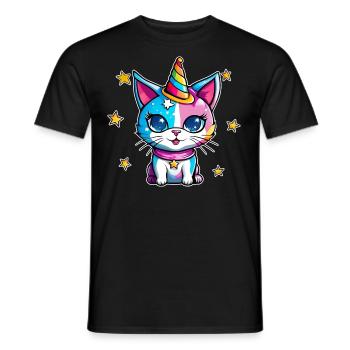 Chat Licorne mignon - T-shirt homme - noir - Devant - AI Model Male 178 light (178cm)