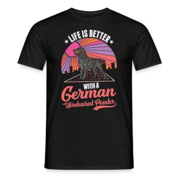 Life is better with a German wirehaired dog - Men's T-Shirt - black - Front - AI Model Male 178 light (178cm)