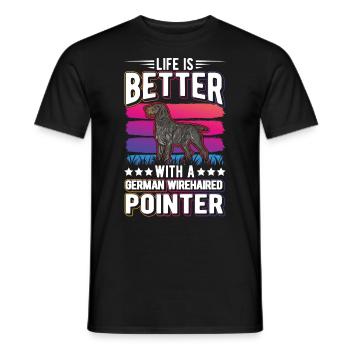 Life is better with a German wirehaired dog - Men's T-Shirt - black - Front - AI Model Male 178 light (178cm)