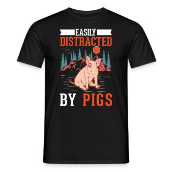 Easily distracted by Pigs Farmer Pigs - Men's T-Shirt - black - Front - AI Model Male 178 light (178cm)