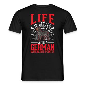 Life is better with a German wirehaired dog - Men's T-Shirt - black - Front - AI Model Male 178 light (178cm)