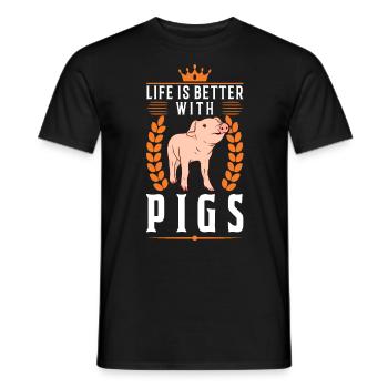 Life is better with Pigs Schweine - Men's T-Shirt - black - Front - AI Model Male 178 light (178cm)