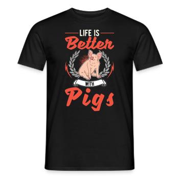 Life is better with Pigs Schweine - Men's T-Shirt - black - Front - AI Model Male 178 light (178cm)