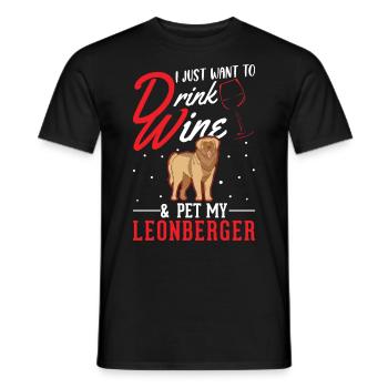 Leonberger and wine - Men's T-Shirt - black - Front - AI Model Male 178 light (178cm)