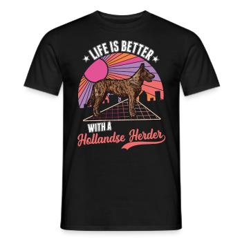 Life is with a Hollandse Herder - Men's T-Shirt - black - Front - AI Model Male 178 light (178cm)