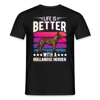 Life is with a Hollandse Herder - Men's T-Shirt - black - Front - AI Model Male 178 light (178cm)