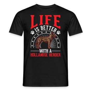 Life is with a Hollandse Herder - Men's T-Shirt - black - Front - AI Model Male 178 light (178cm)