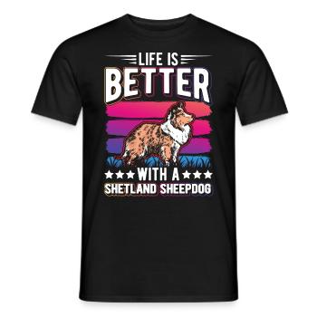 la vie est meilleure avec un chien de berger Shetland - T-shirt homme - noir - Devant - AI Model Male 178 light (178cm)