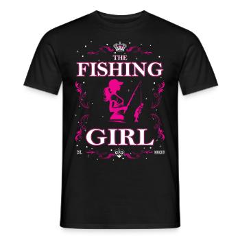 The Fishing Girl Design - Outfit for the Angler - Men's T-Shirt - black - Front - AI Model Male 178 light (178cm)