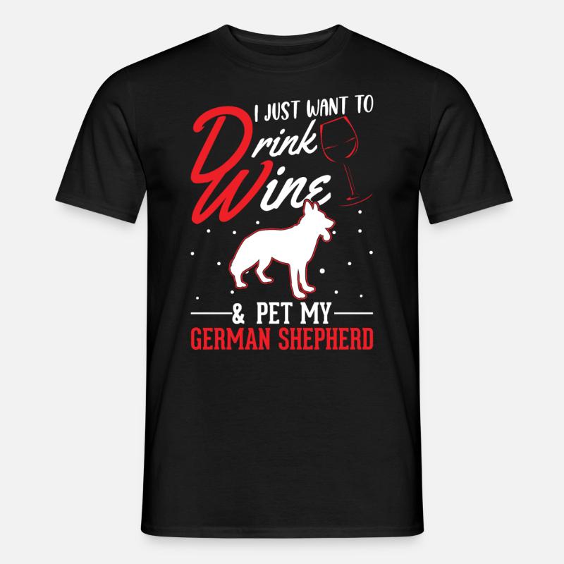 Deutscher Schäferhund und Wein - Männer T-Shirt - Schwarz
