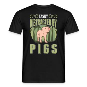 Easily distracted by Pigs Farmer Pigs - Men's T-Shirt - black - Front - AI Model Male 178 light (178cm)
