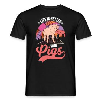 Life is better with Pigs Schweine - Men's T-Shirt - black - Front - AI Model Male 178 light (178cm)
