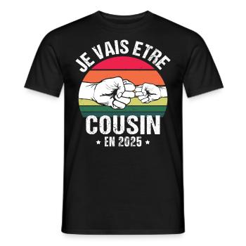 Je vais être cousin 2025 annonce naissance cadeau - T-shirt homme - noir - Devant - AI Model Male 178 light (178cm)
