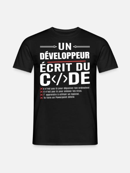 Un développeur écrit du code humour programmation - T-shirt homme - noir