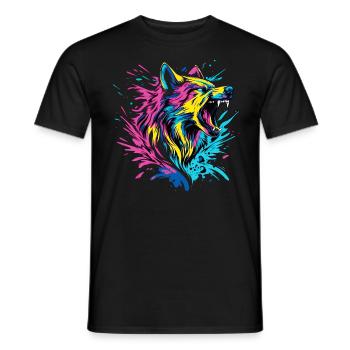 Wolf Wolfskopf Raubtier Wald Natur Wildnis Bunt - Männer T-Shirt - Schwarz - Vorne - AI Model Male 178 light (178cm)