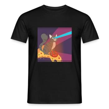 Katze Mieze Pizza Essen Hunger Kater Lustig - Männer T-Shirt - Schwarz - Vorne - AI Model Male 178 light (178cm)