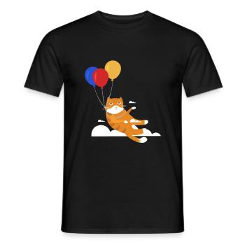 Lustige Katze Kater Miau Fliegt Mit Ballon - Männer T-Shirt - Schwarz - Vorne - AI Model Male 178 light (178cm)