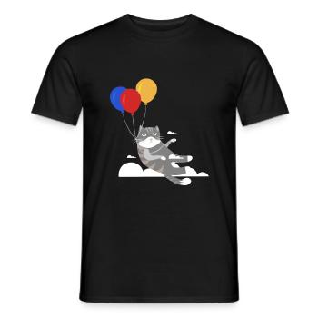 Lustige Katze Kater Miau Fliegt Mit Ballon - Männer T-Shirt - Schwarz - Vorne - AI Model Male 178 light (178cm)