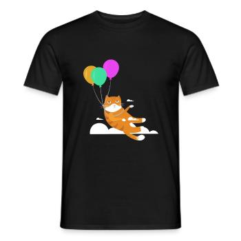 Lustige Katze Kater Miau Fliegt Mit Ballon - Männer T-Shirt - Schwarz - Vorne - AI Model Male 178 light (178cm)