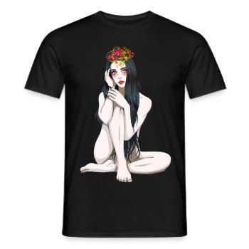 Flower Child Fantasy Sexy Girl Naked Woman Elf - Men's T-Shirt - black - Front - AI Model Male 178 light (178cm)