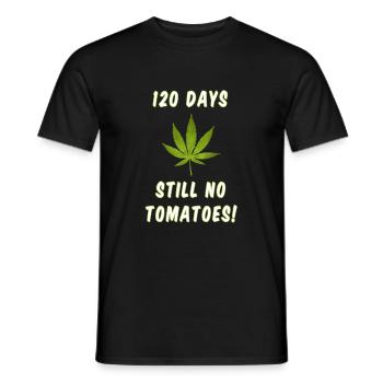 120 Days Still No Tomatoes Smoker Weed T-shirt - Men's T-Shirt - black - Front - AI Model Male 178 light (178cm)