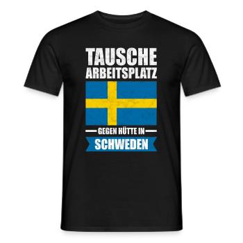 Tausche Arbeitsplatz gegen Hütte in Schweden - Männer T-Shirt - Schwarz - Vorne - AI Model Male 178 light (178cm)