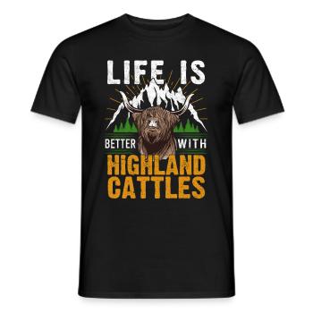 Life is better with Highland Cattle Kuh Rinder - Männer T-Shirt - Schwarz - Vorne - AI Model Male 178 light (178cm)