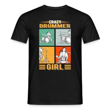 Crazy Drummer Girl Schlagzeug Schlagzeuger - Männer T-Shirt - Schwarz - Vorne - AI Model Male 178 light (178cm)