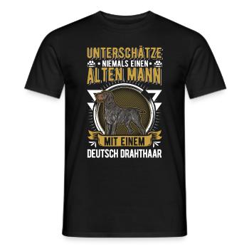 Deutsch Drahthaar Alter Mann German Wirehaired - Männer T-Shirt - Schwarz - Vorne - AI Model Male 178 light (178cm)