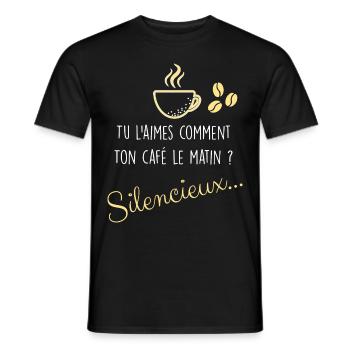 Le Café Du Matin Silencieux Humour Homme Femme - T-shirt homme - noir - Devant - AI Model Male 178 light (178cm)