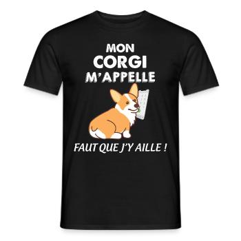 Chien Corgi Et Teléphone Cadeau Humour - T-shirt homme - noir - Devant - AI Model Male 178 light (178cm)
