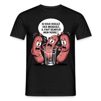 Merguez BBQ Cadeau Barbecue Humour - T-shirt homme - noir - Devant - AI Model Male 178 light (178cm)