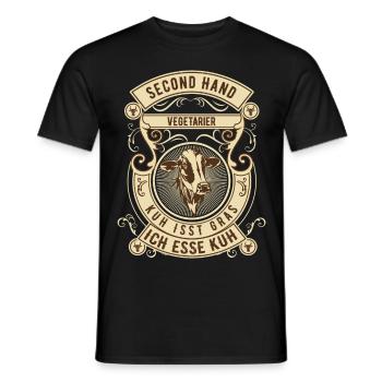 Second Hand Vegetarier - Kuh - Männer T-Shirt - Schwarz - Vorne - AI Model Male 178 light (178cm)