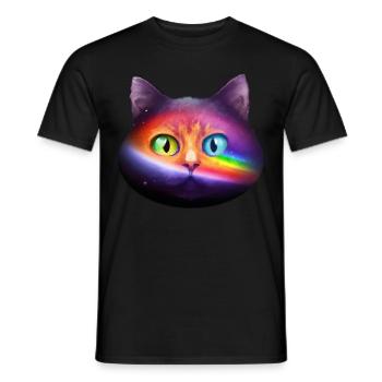 Les chats de l’univers arc-en-ciel font face avec des yeux verts - T-shirt homme - noir - Devant - AI Model Male 178 light (178cm)