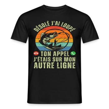 J' étais sur mon autre ligne humour pêche cadeau - T-shirt homme - noir - Devant - AI Model Male 178 light (178cm)