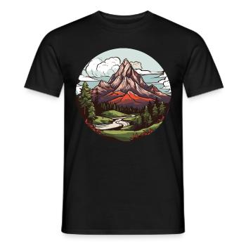 Montagnes, Paysage, Nature, Cercle - T-shirt homme - noir - Devant - AI Model Male 178 light (178cm)