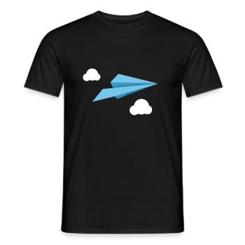 Avion en papier avion papier bleu avec des nuages blancs - T-shirt homme - noir - Devant - AI Model Male 178 light (178cm)