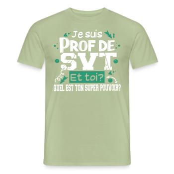 Prof Professeur SVT Sciences Vie Terre Métier - T-shirt homme - vert sauge - Devant - AI Model Male 178 light (178cm)