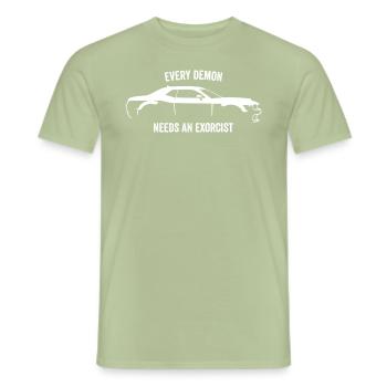 CHALLENGER DEMON SLOGAN - Men's T-Shirt - sage - Front - AI Model Male 178 light (178cm)