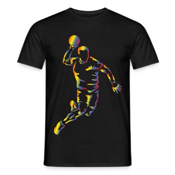 Lebendige Handballsilhouette im Regenbogen - Männer T-Shirt - Schwarz - Vorne - AI Model Male 178 light (178cm)