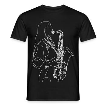 Weiblicher Saxophonist Line Art - Männer T-Shirt - Schwarz - Vorne - AI Model Male 178 light (178cm)
