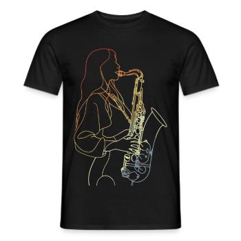 Vintage Saxophonistin Skizze - Männer T-Shirt - Schwarz - Vorne - AI Model Male 178 light (178cm)