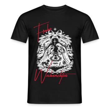 Christmas Nativity Scene Black White - Men's T-Shirt - black - Front - AI Model Male 178 light (178cm)